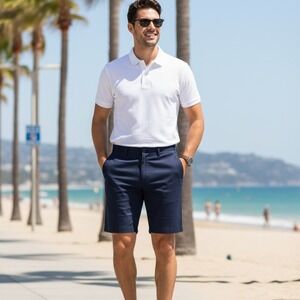 Lands End Men's Chino‎ Shorts Size 42 Traditional Fit Flat Front Navy Blue NWT